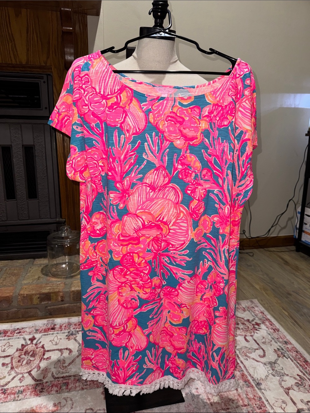 Lilly Pulitzer Pink Floral Mini Dress on Teal